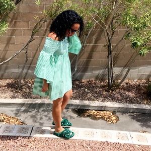 Green stripes Bandeau Dress